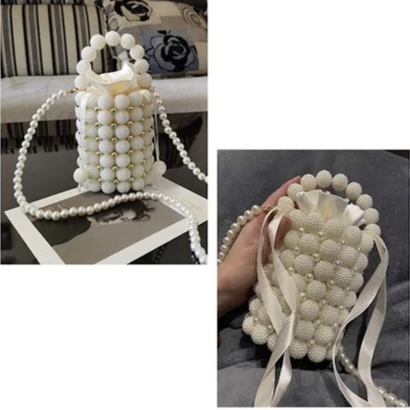 HANDMADE PEARL BEADED EVENING HANDBAG TOP HANDLE PURSE WITH INNERBAG & DUSTBAG - Picture 6 of 10